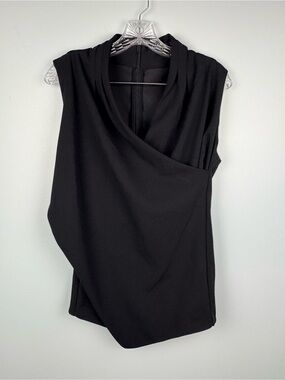 Lauren Ralph Lauren Faux Wrap Sleeveless Blouse Back Zip Asymmetrical Sz L